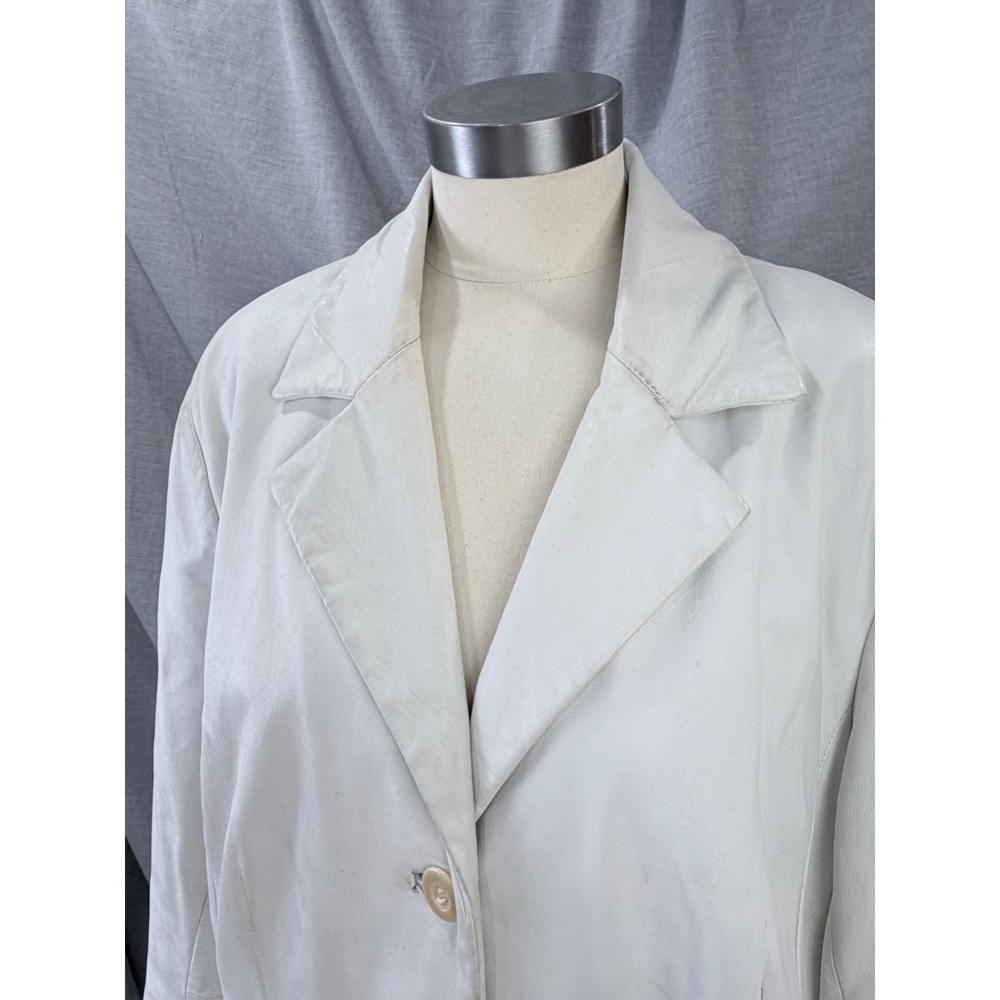 Terry Lewis Classic Luxuries White Genuine Leather Long Coat Size 1X - Picture 2 of 13